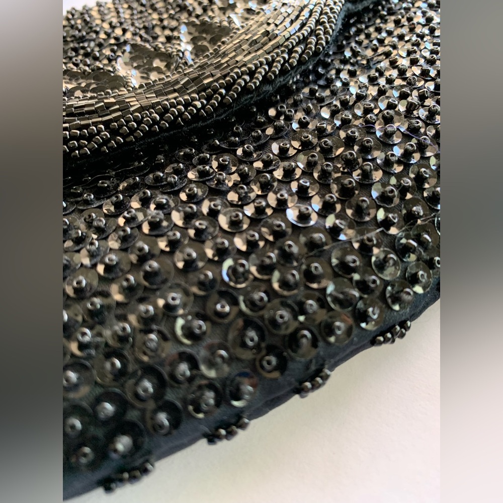 Vintage Black Sequined Beaded Flap Clutch Mini bag - Picture 5 of 10